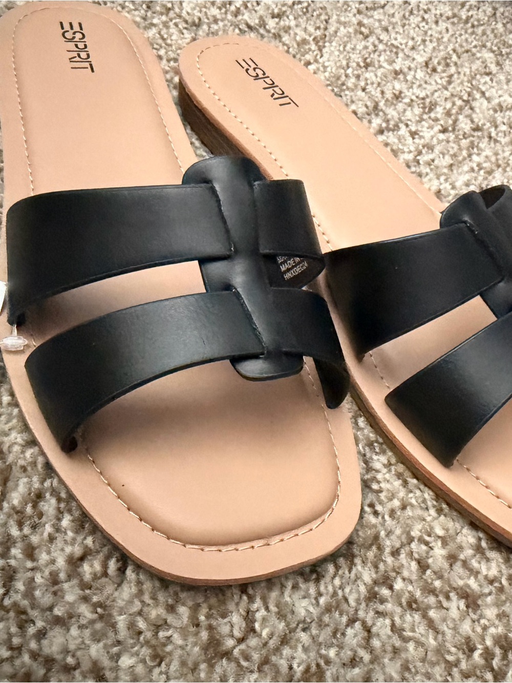 Esprit Women’s Black Leather Slide Sandals 9 medium NEW